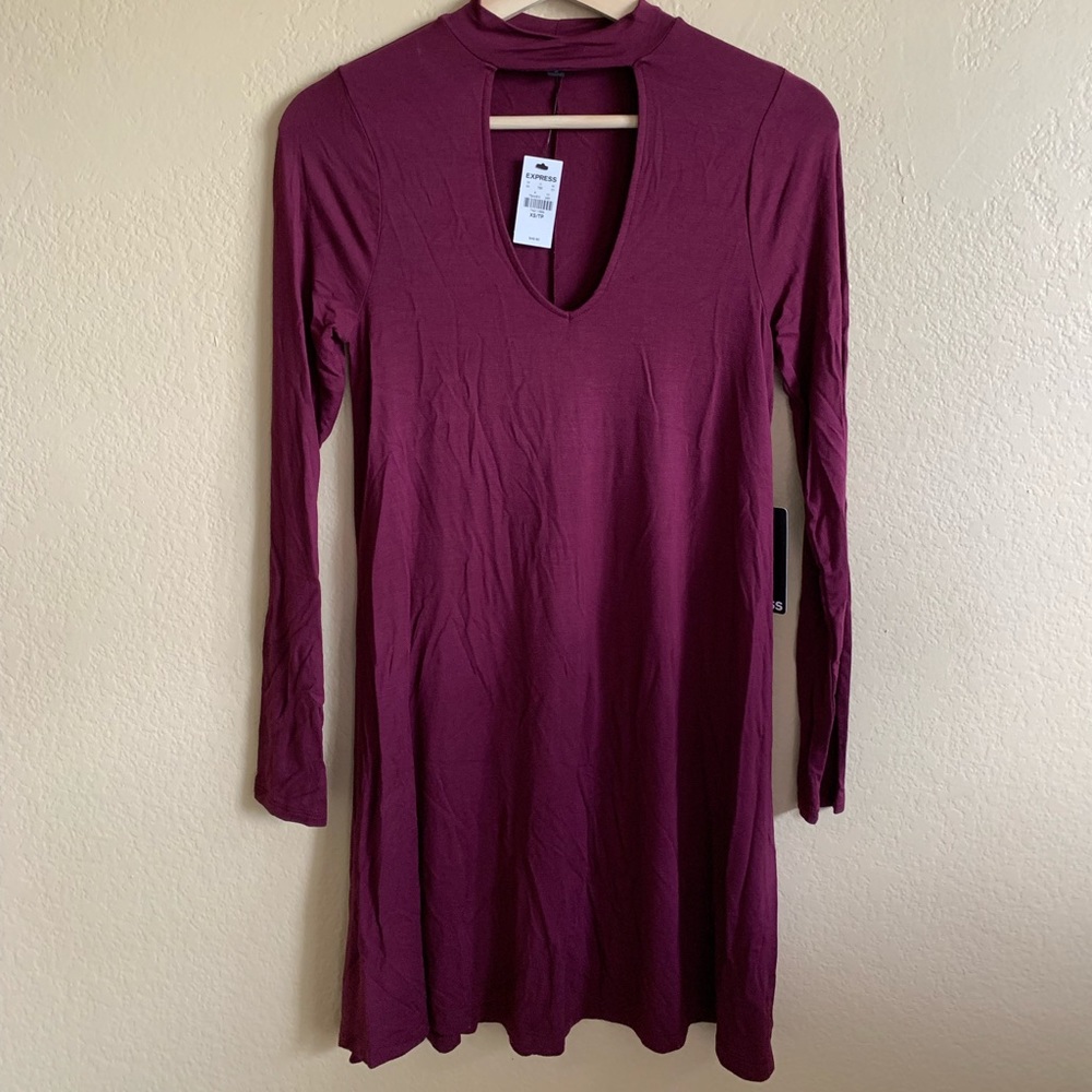 Express Maroon Long Sleeve Dress